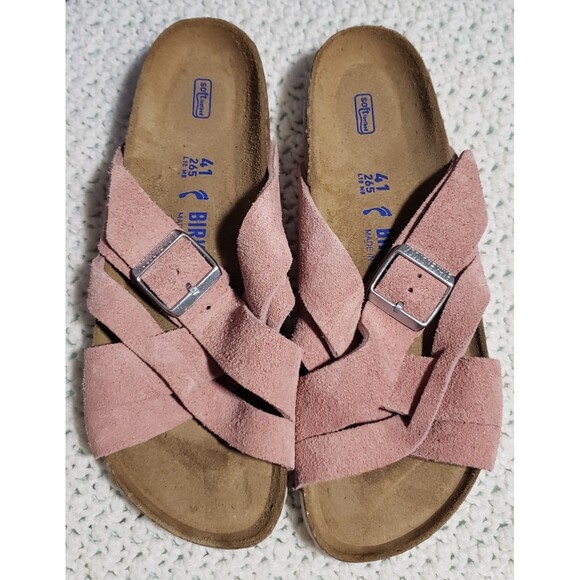 Birkenstock New w/ Box Lugano Pink Clay Suede Leather Soft Footbed Nar 41 US 10 - Picture 13 of 16